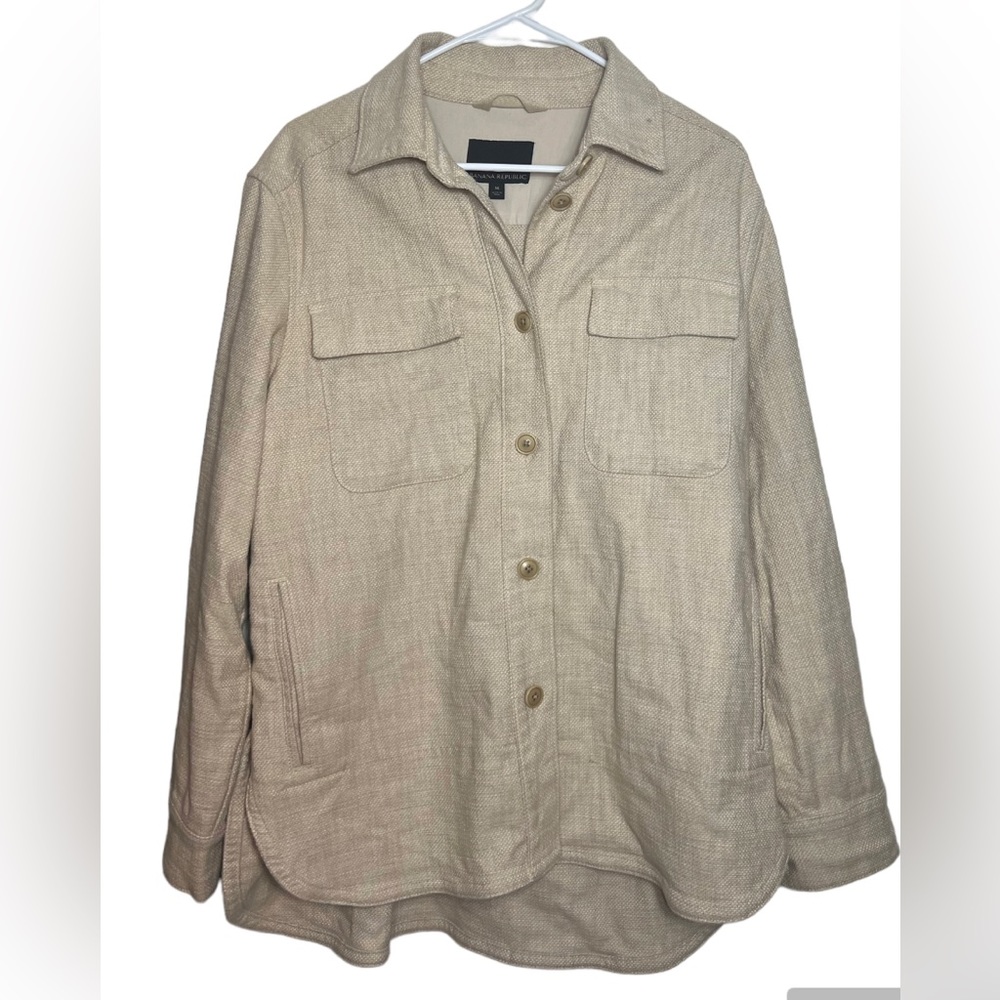 Banana Republic Long Line Oversized Boxy Shacket  Tan SzM Fall